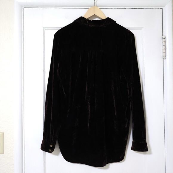 Anthropologie Maeve Karina Wine Luxe Velvet Button Down Blouse 8 NYE Holiday - Picture 7 of 8